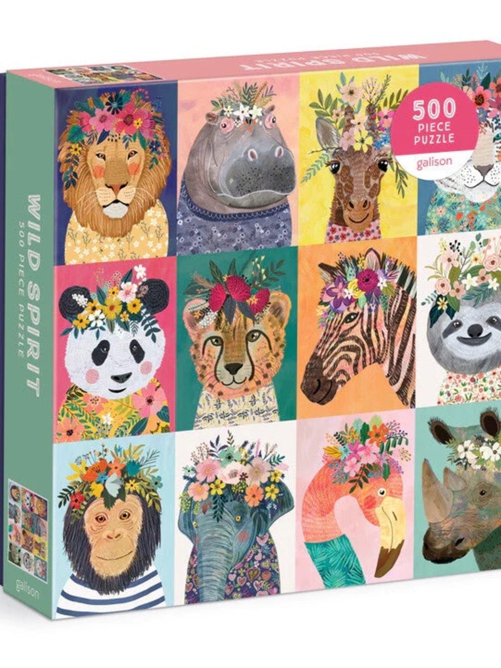 Galison “Wild Spirit” 500-Piece Animal Puzzle - Colorful Floral Faces
